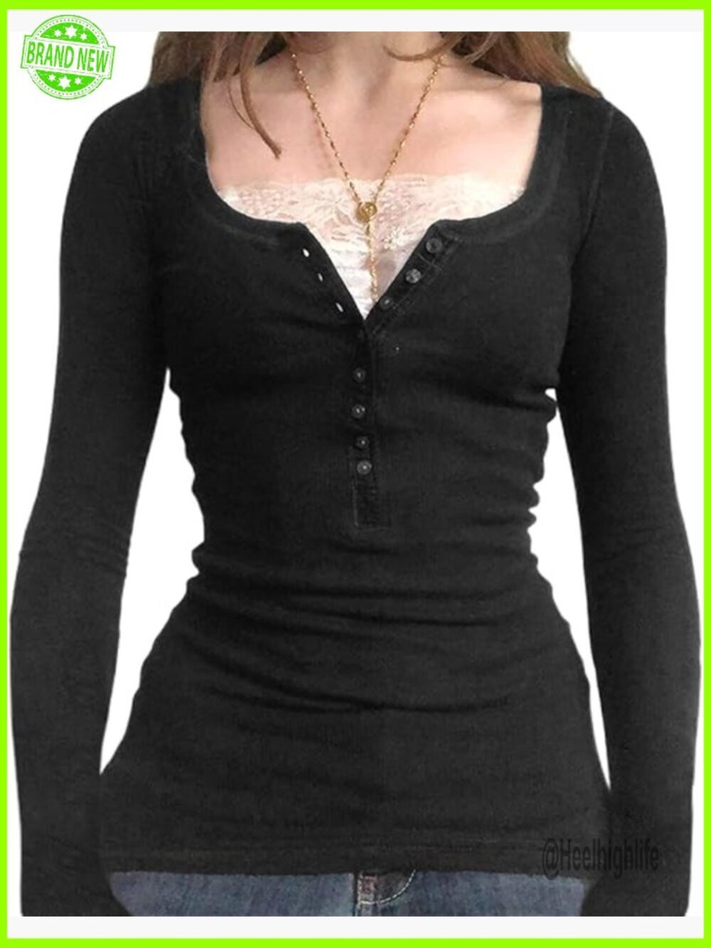 Long Sleeve Lace Trim Tee Y2K Fairy Grunge Tops for Women
